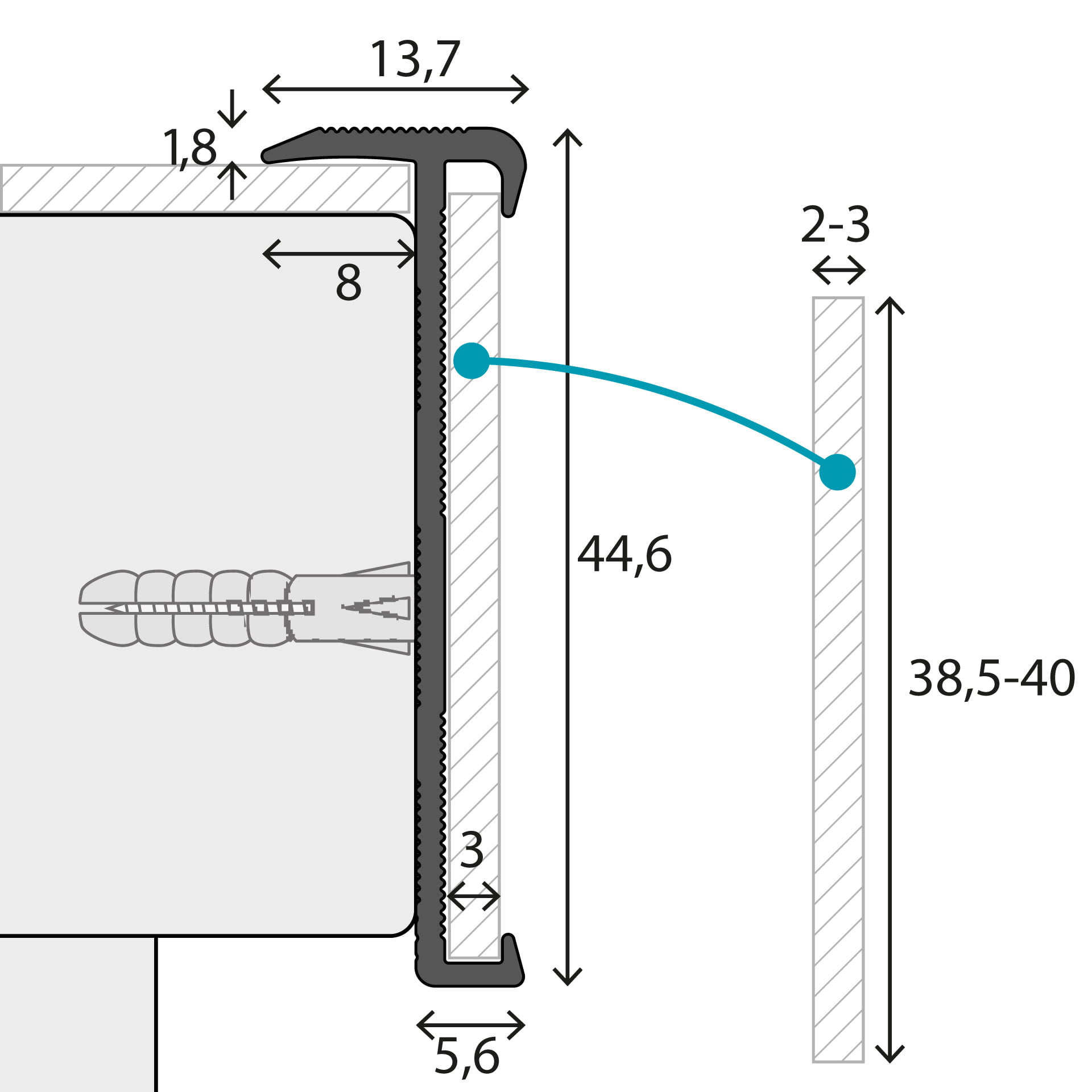 Tekening trapneus 271 voor vinyl inlage