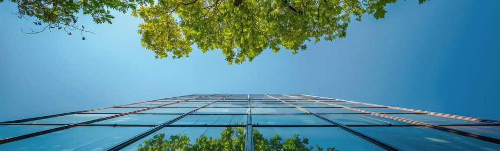 Gebouw met boom weerspiegeling